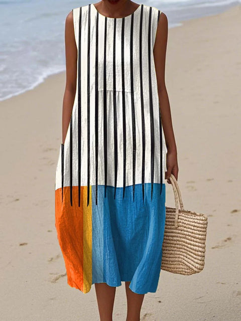 New sleeveless casual printing temperament long dress dress slim fit small fresh m302083