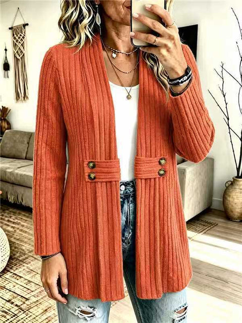 Women's knitted sweater jacket cardigan button polished pit strip jacket FF303396
