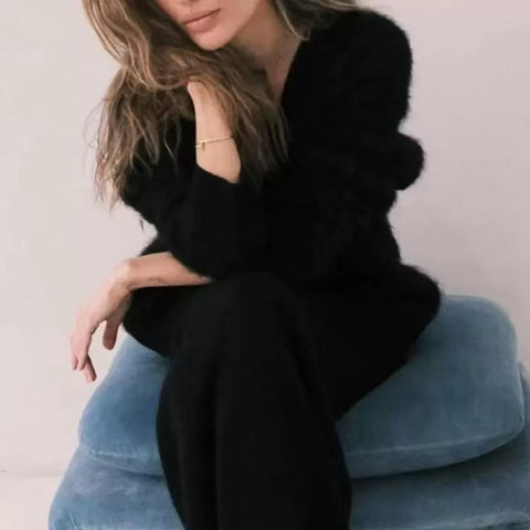 Autumn and winter lazy loose long-sleeved V-neck sweater jacket women's m302032