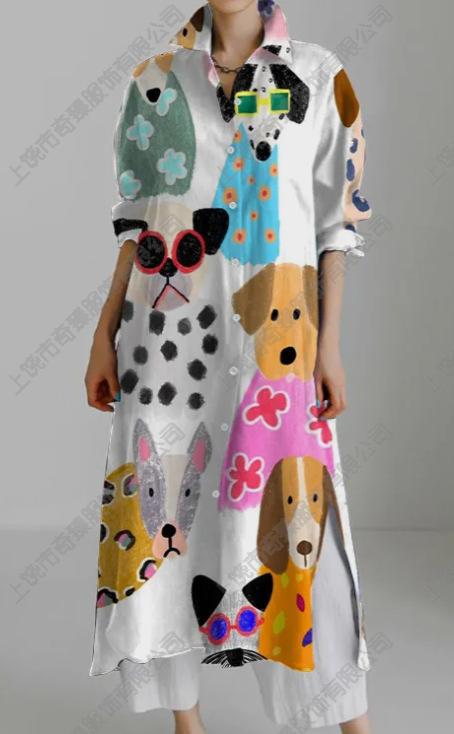 Autumn and winter casual abstract art printing long-sleeved slit skirt m303183