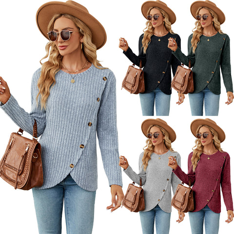 Autumn and winter new long-sleeved round neck tulip hem bottoming shirt t-shirt women's m301926