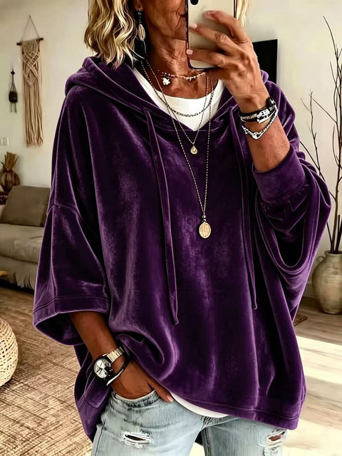 Solid color casual golden velvet hooded sweater m303098