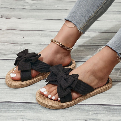 One-character women's hemp rope bottom large flower fashion casual outer wear flat-bottomed slippers m302356