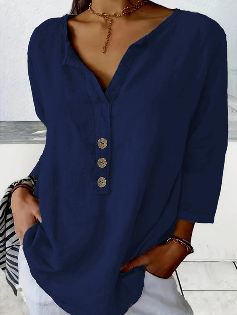 Solid color notch collar shirt casual button blouse m302911