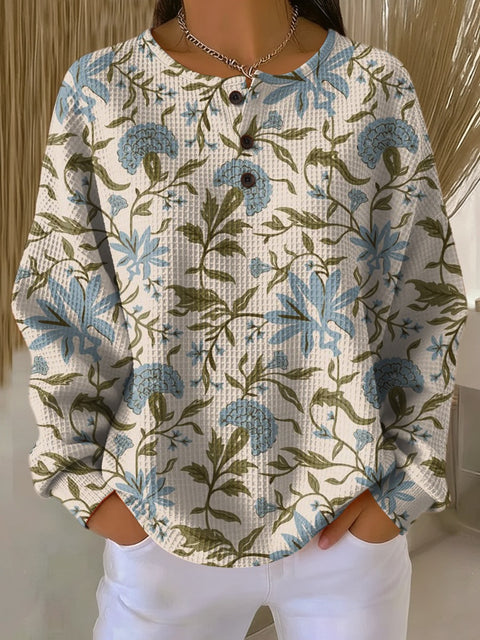 3D-Digitaldruck lockeres lässiges Waffel-Stehkragen-Langarmshirt m303065