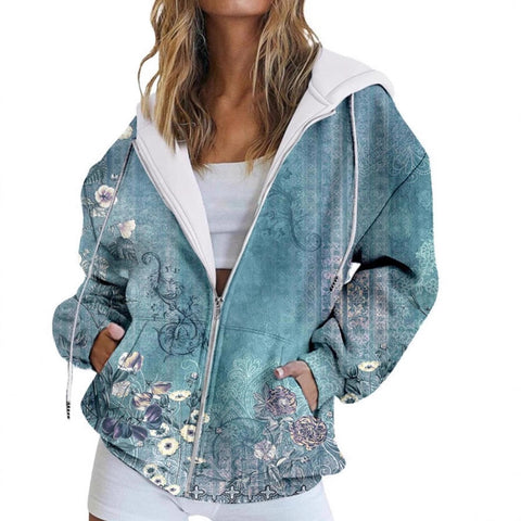 3D printed zipper European size casual fashion women's sweater m301882