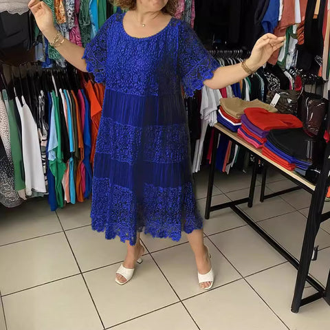Crew neck short sleeve lace skirt women's m301624