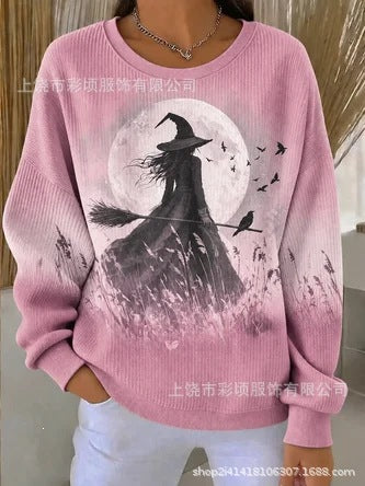 Women's autumn drop shoulder crew neck sweatshirt 3D digital print crew neck FF303475