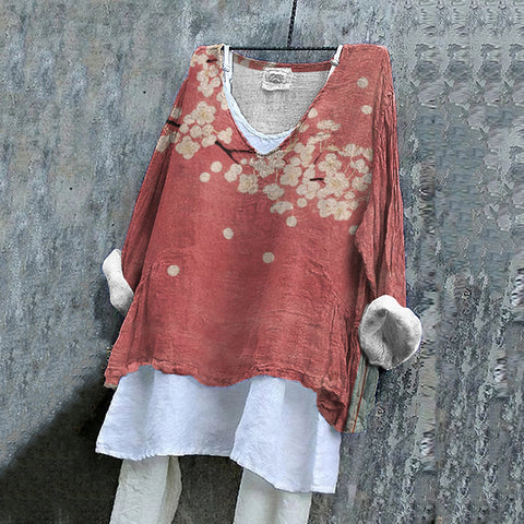 Long-sleeved printed casual pullover loose round neck single-piece T-shirt m301042