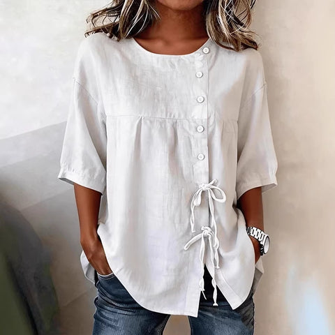 Temperament shirt with button-up crew neck medium-sleeved top m302712