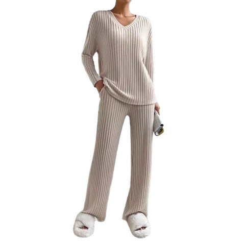 Straight pants temperament loose V-neck pit strip knitted cover m301375