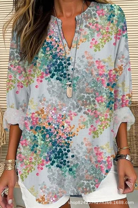 Summer women's long-sleeved 3D digital printing loose European size top m301362