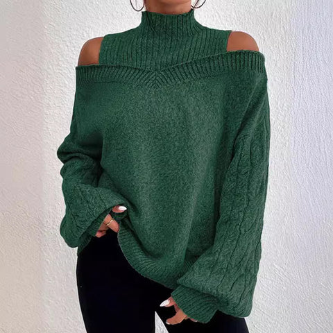 Off-the-shoulder semi-turtleneck sweater loose knitted sweater women's m300502