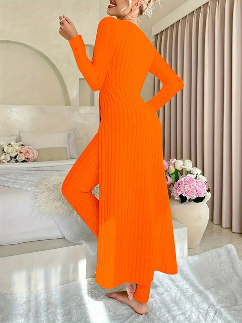 New design round neck split fork long sleeve two-piece set spring m302328