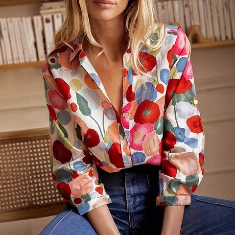 Digital printing women's fashion long-sleeved shirt new hot-selling floral top gorgeous m301604