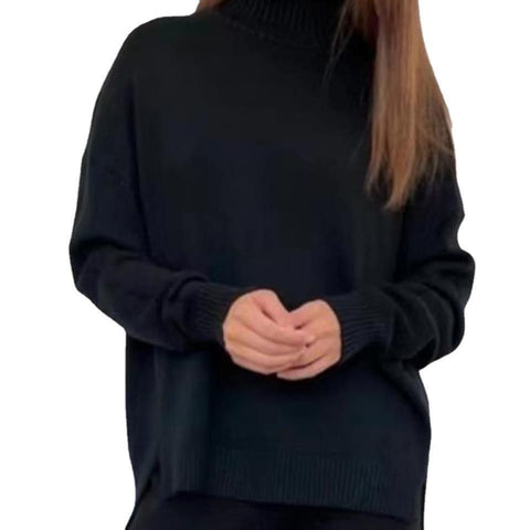 High-necked knitted suit women's autumn and winter lazy wind hair wide-leg pants two-piece set m301785