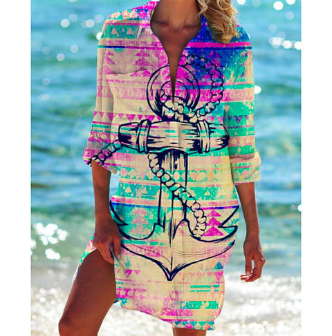 Bikini jacket shirt swimsuit cardigan women's printed resort beach shirt m301274