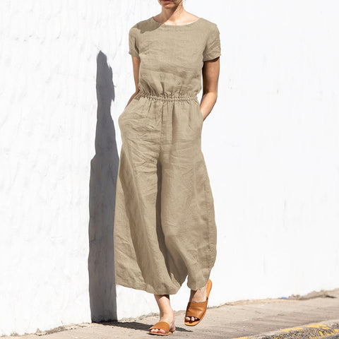 Summer solid color high waist sleeveless trousers women's fashion casual loose temperament jumpsuit m301893