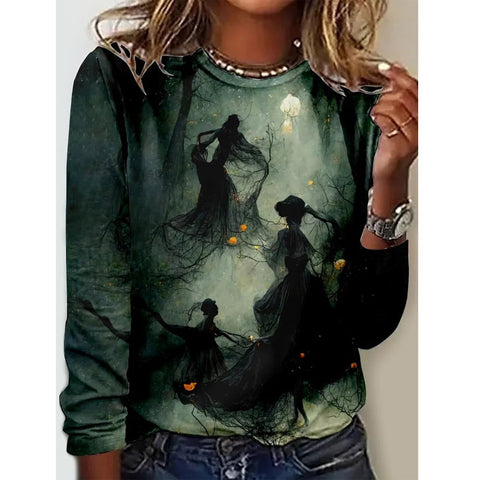 Autumn and winter women, new long-sleeved printed crew neck T-shirt top m301560
