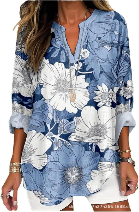 Summer women's long-sleeved 3D digital printing loose European size top m301362