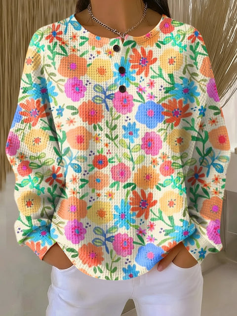 3D-Digitaldruck lockeres lässiges Waffel-Stehkragen-Langarmshirt m303065