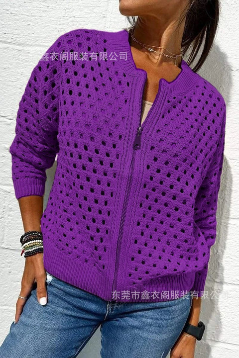 Women's Casual Hollow Knitted Zipper Jacket Women's Jacket m301906