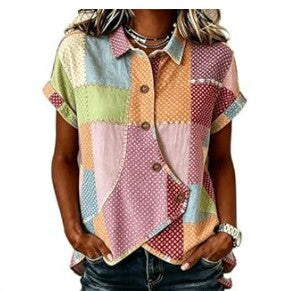 Lapel short-sleeved T-shirt casual summer versatile top m303069
