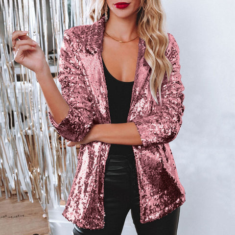 Cardigan lapel long-sleeved sequined casual blazer women's m302080