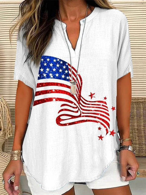 Loose 3D Printed V-Neck Shirt Long Sleeve T-Shirt m301360