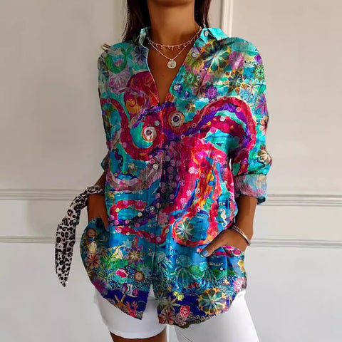 Summer trend long-sleeved shirt flower pattern printing 3D shirt m301226