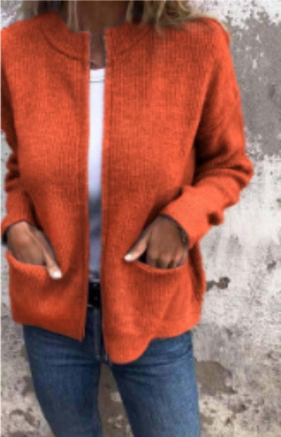 Autumn and winter women's clothing new casual fashion solid color pocket cardigan jacket women's clothing m301668