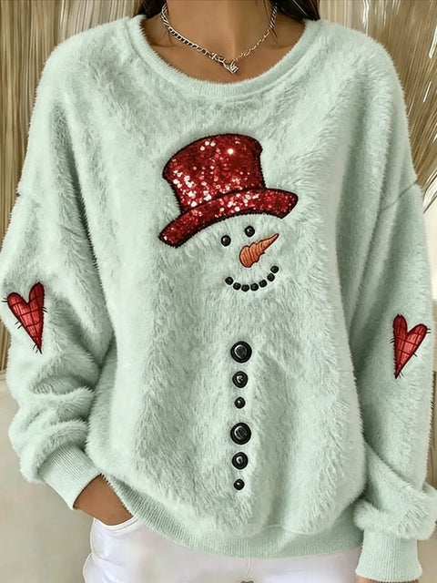 Snowman love polka dot print flannel casual pullover sweater FF303481