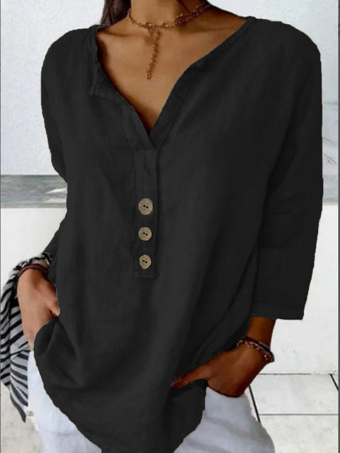 Solid color notch collar shirt casual button blouse m302911