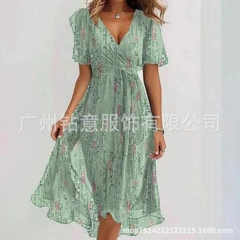Casual comfortable V-neck floral new hot-selling printed dress m301703