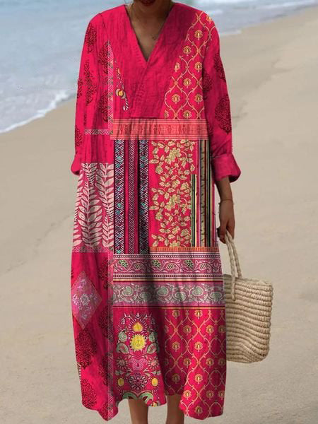 Ladies casual floral 3D printing sleeve dress m301071