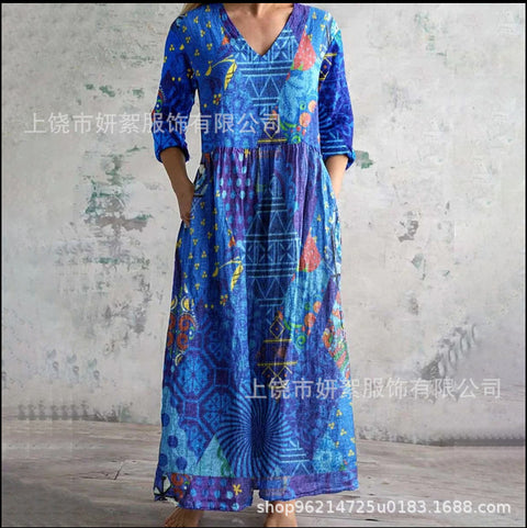 3D printing Amazon European and American summer casual loose long-sleeved dress m301729