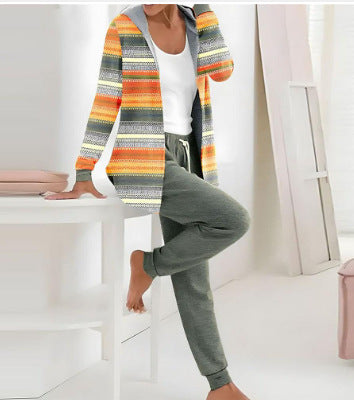 Hooded cardigan top trousers two-piece set m302266