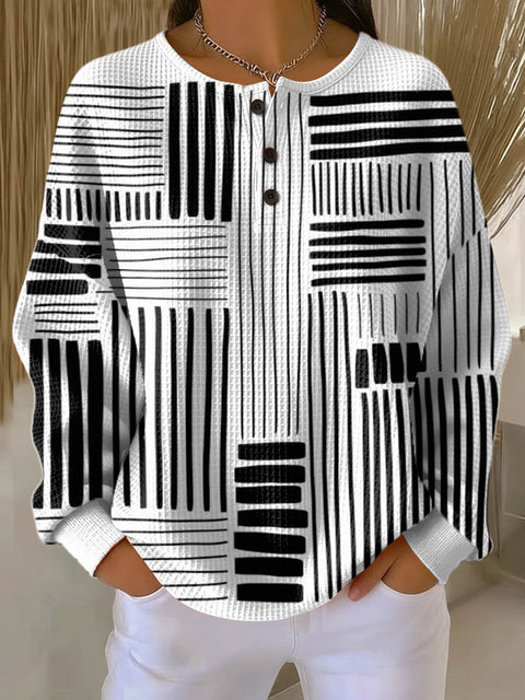 3D-Digitaldruck lockeres lässiges Waffel-Stehkragen-Langarmshirt m303065