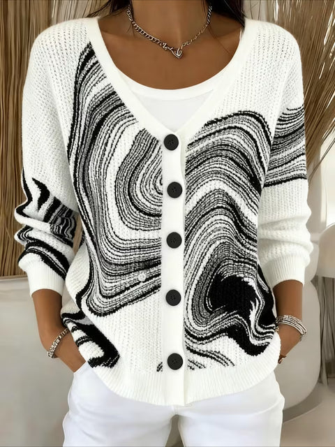 Autumn and winter European size 3D digital printing women's shoulder cardigan sweater FF303406 03