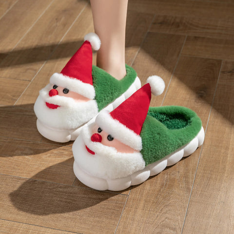 Cute Santa Claus fluffy shoes winter home room non-slip large size cotton slippers FF3332046