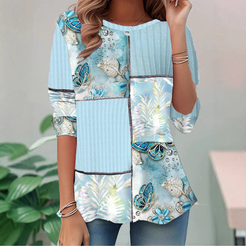 New high-end ethnic casual versatile long-sleeved crew neck T-shirt m301724