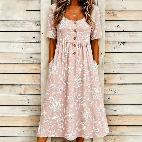Casual round neck pullover short sleeve printed pleated waist pendulum skirt m303081