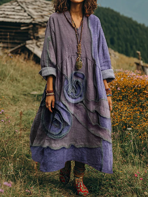 Bohemian ethnic style retro new printing fashion literary loose V-neck FF303433 01