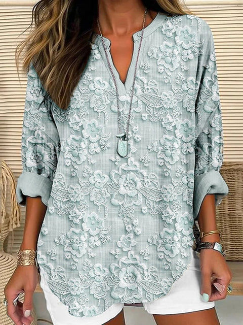 Floral 3D digital printing women's fashion crew neck loose shirt top m301357