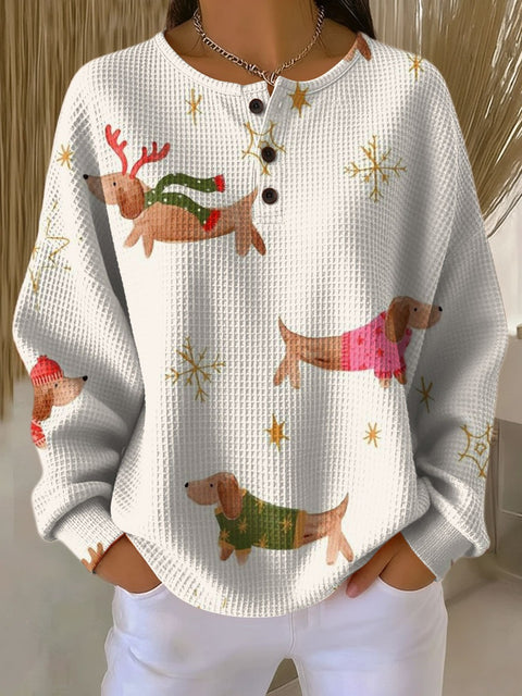 3D-Digitaldruck lockeres lässiges Waffel-Stehkragen-Langarmshirt m303065