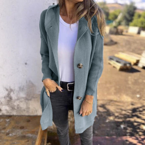 Women's autumn and winter sweater cardigan fashion long with pocket buttons hooded knitted jacket m303242