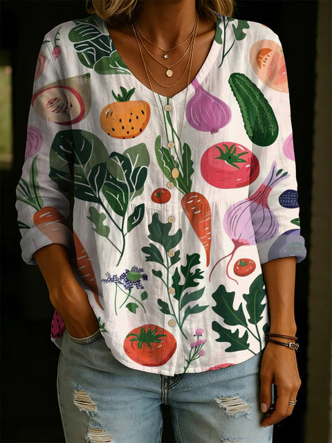 Crew Neck Women's Floral 3D Printed Women's Henley Shirt m302611