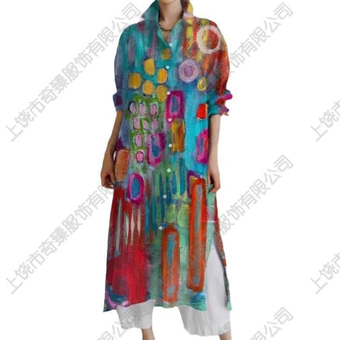Autumn and winter casual abstract art printing long-sleeved slit skirt m303183