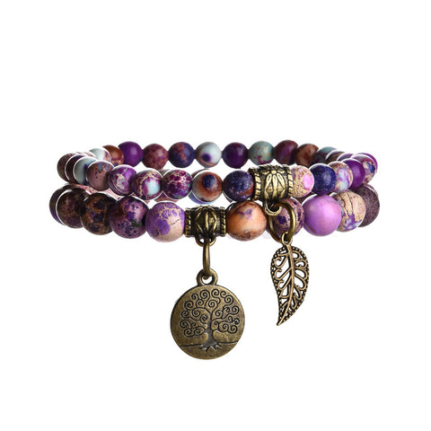 Tree of Life Leaf Pendant Set Bracelet Colorful Tiger Eye Amethyst Agate Bracelet m3331289