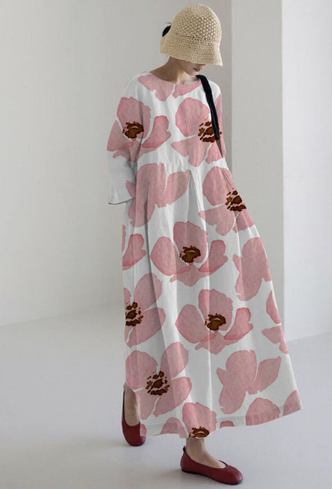 Loose crew neck fashion high-end long-sleeved printed dress m301054